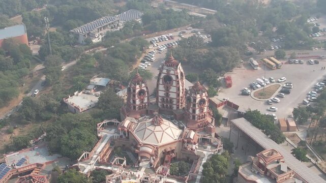  Aerial Drone shot of Iskon Temple in New Delhi India   International Society for Krishna Consciousness