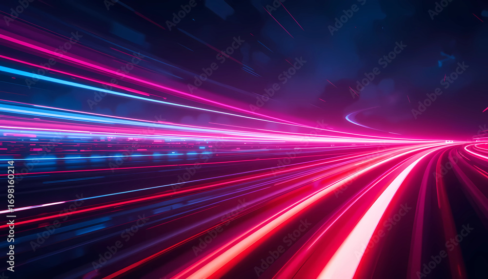 Poster futuristic abstract light trails background. high-speed technology and cyber data motion lines on a 