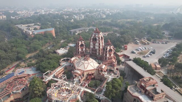  Aerial Drone shot of Iskon Temple in New Delhi India   International Society for Krishna Consciousness
