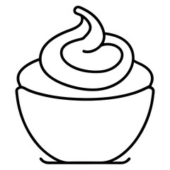 Whipped cream in bowl vector illustration dessert topping outline drawing food sweet treat delicious dairy product for design