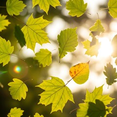 Obraz premium Autumn Leaves Falling in Sunlight.