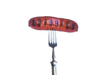 Delicious grilled sausage on fork