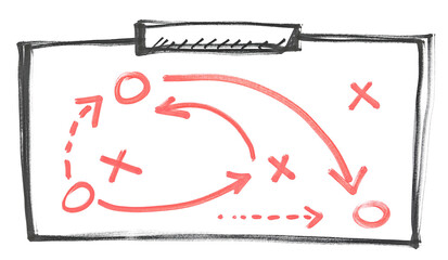 Hand draw icon, tactics and strategy game plan for football, basketball and handball, sketched grunge black marker, isolated on white, clipping path, design elements	