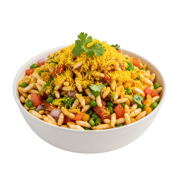 Bowl of bhel puri indian snack isolated on transparent background