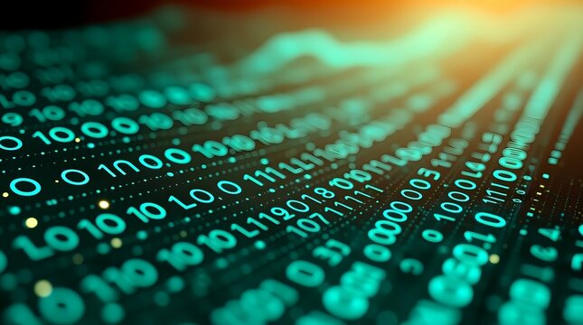 Glowing Binary Code Digital Matrix Background