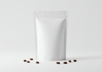 White Stand Up Pouch Mockup with Coffee Beans