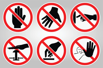 Prohibition Signs for Safety and Hygiene in Hand Interaction Areas
