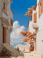 vector illustration of greek landscape