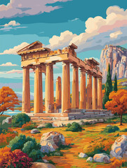 vector illustration of greek landscape