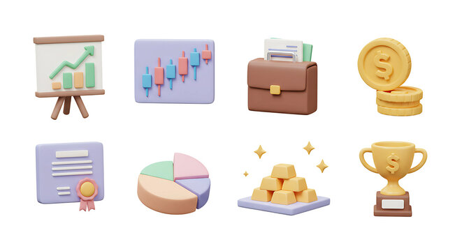 3D Financial and Business Icons Set for Success