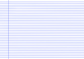 Blank notebook paper with blue horizontal lines and a vertical margin on white background. Ruled notebook paper with lines for writing and note taking