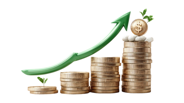 Financial growth depicted by stacks of coins
