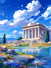 vector illustration of greek landscape