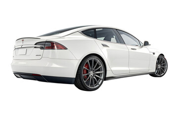 Fototapeta premium White Electric Car Rear View Isolated on Transparent Background