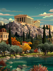 vector illustration of greek landscape