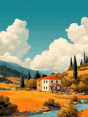 vector illustration of greek landscape
