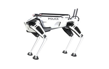 Robotic police dog on a transparent background, PNG file