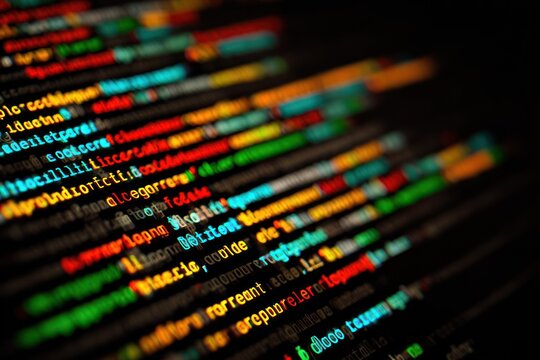 Close-up view of colorful computer code