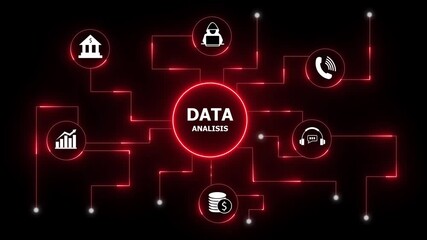 Data analysis network connections financial banking technology communication customer service. Financial data and network analysis. Digital banking and business growth. Data server icon. - Powered by Adobe