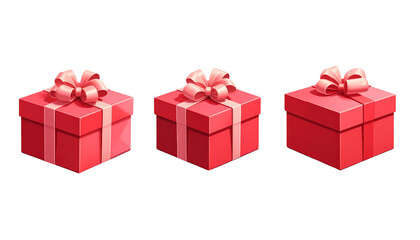 Fototapeta premium Three red gift boxes with decorative bows, arranged in a row.