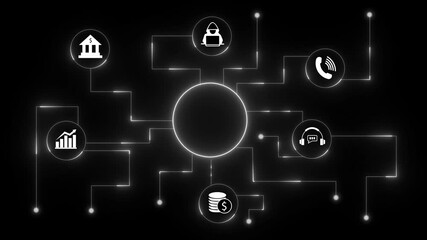 Digital network connecting finance banking growth customer service communication technology. Digital finance and banking network. Customer service, analytics, and business growth.