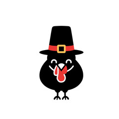 Thanksgiving Turkey Cartoon Pilgrim Hat Holiday Illustration Isolated White