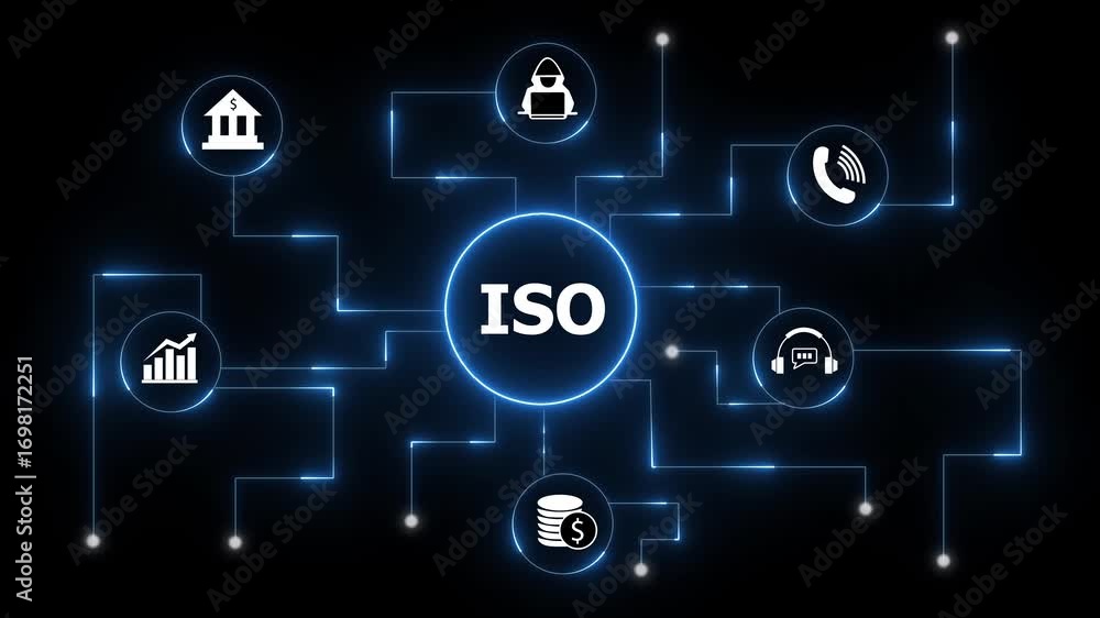 Poster digital network connections concept with i s o central node bank graph user call headset money. glob
