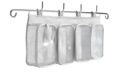 Wall-mounted,  light gray,  storage organizer with three compartments