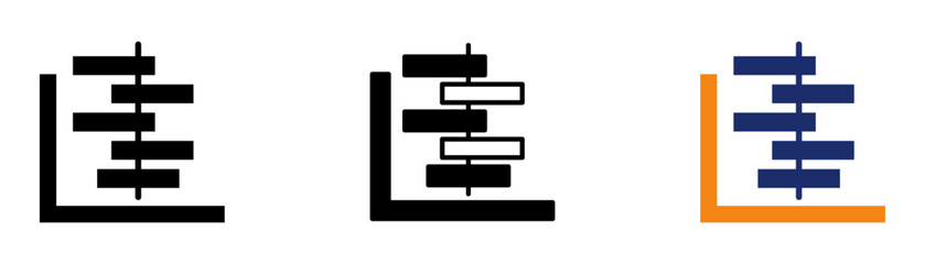 Gantt Chart Icon Collection Glyph & Mixed Style 