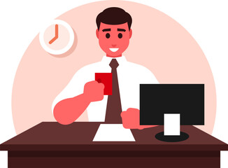 Boss with Coffee Cup – Business Leader and Office Break Vector