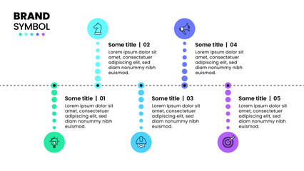 Infographic template. Horizontal line with bubbles and 5 steps