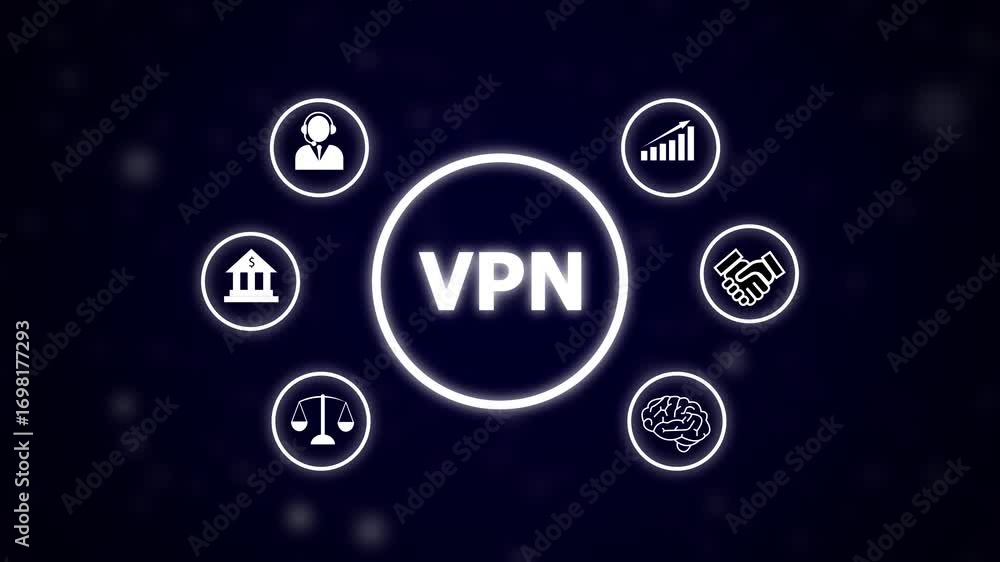Aufkleber vpn network security technology concept with icons for finance law support growth brain. digital bra