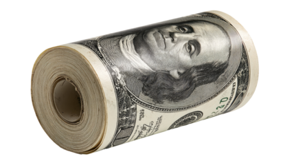 Rolled-up US currency, a cylinder of banknotes