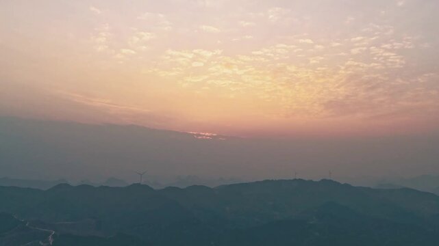 Sunset Light Illuminating Karst Mountains and Valleys, Guangxi