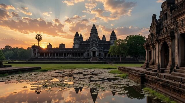 Experience the Majestic Beauty of Angkor Wat in Stunning 4K Time Lapse Video Footage Capturing Cambodia's Ancient Wonder and Rich Cultural Heritage