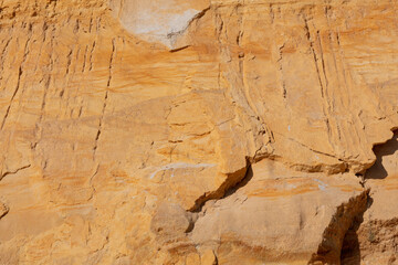Sand erosion cascading on cliff in Almonte Donana National Park Andalusia Spain. 2 september 2025.
