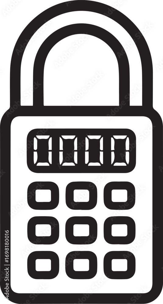 Poster digital combination padlock outline icon, password security and data protection symbol vector on tra