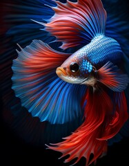 Fototapeta premium A close-up macro shot of a betta fish face, showing detailed scales, sharp eyes