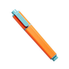 Vibrant orange highlighter pen with teal accents against a transparent background illustration