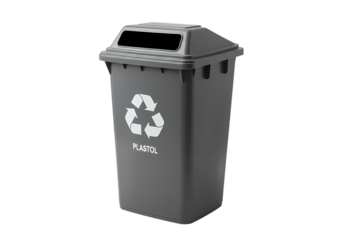 Recycling Bin Grey Plastic Waste Container Environmental Responsibility EcoFriendly Disposal isolated on transparent background