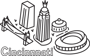 Obraz premium Cincinnati Cityscape Outline Vector Art with Transparent Background for Creative Projects