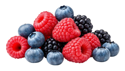 Berry mixture (raspberries, blueberries, blackberries) , isolated on transparent background, png