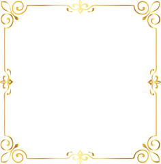 Elegant golden border frame PNG with transparent background, luxury decorative rectangle outline for invitation, wedding card, certificate, poster, banner, and digital design projects