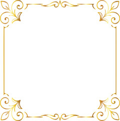 Elegant golden border frame PNG with transparent background, luxury decorative rectangle outline for invitation, wedding card, certificate, poster, banner, and digital design projects