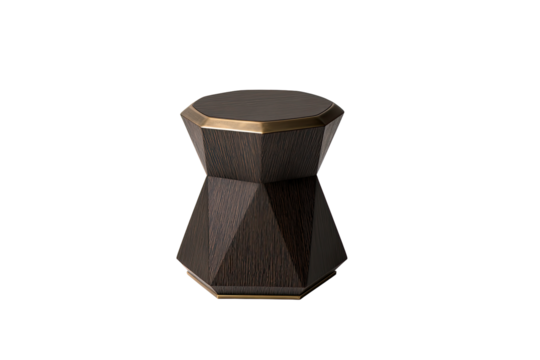 Dark wood geometric side table with brass accents