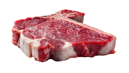 A single, raw, bone-in steak