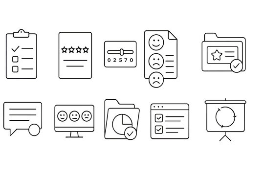 Business and productivity line icon set: essential tools for streamlined operations