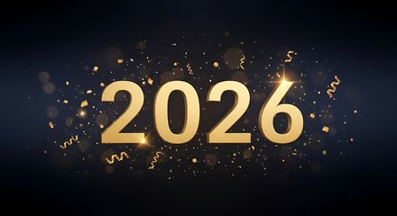Golden 2026 New Year Celebration with Confetti and Sparkling Light Effects