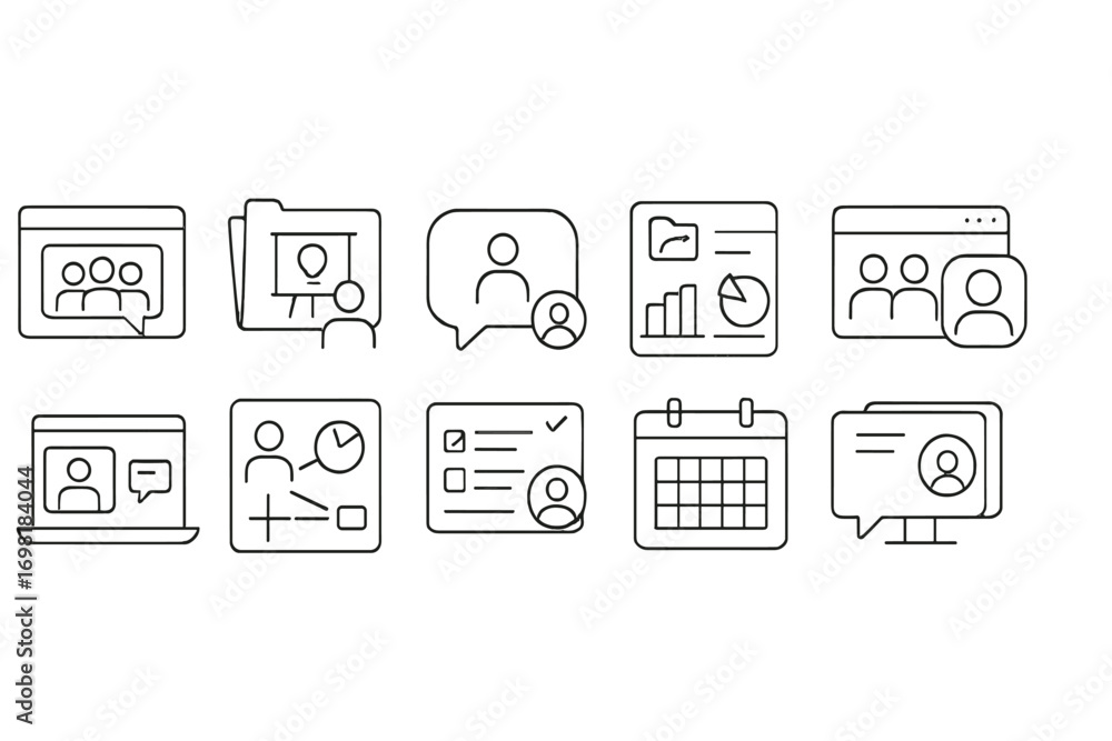 Aufkleber social media linear icon set. messaging, profile, chart icons line collection