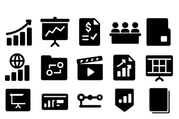 Business and finance solid icon set. professional financial management icons collection